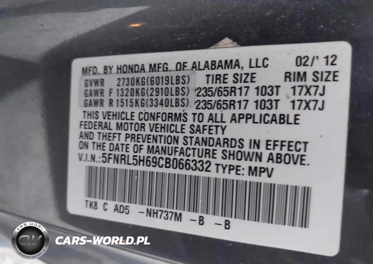 2012 Honda Odyssey Ex-L VIN:5FNRL5H69CB066332 - 9