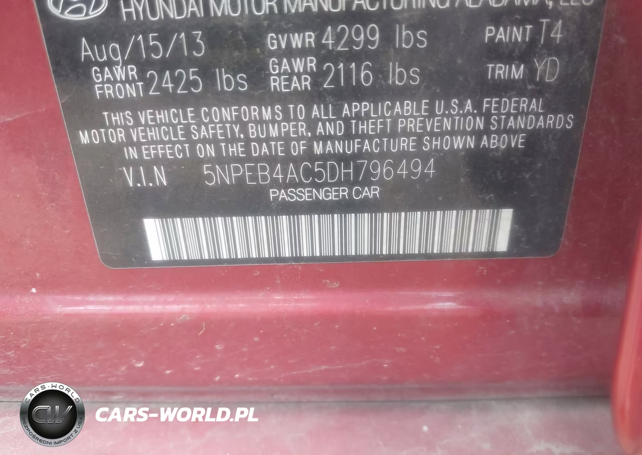 2013 Hyundai Sonata Gls VIN:5NPEB4AC5DH796494 - 9