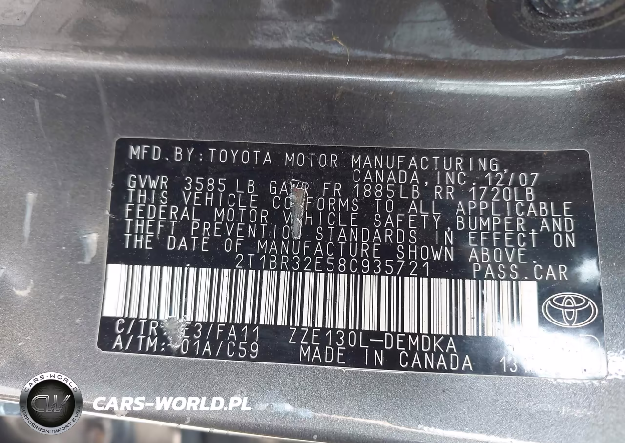 2008 Toyota Corolla Ce VIN:2T1BR32E58C935721 - 9