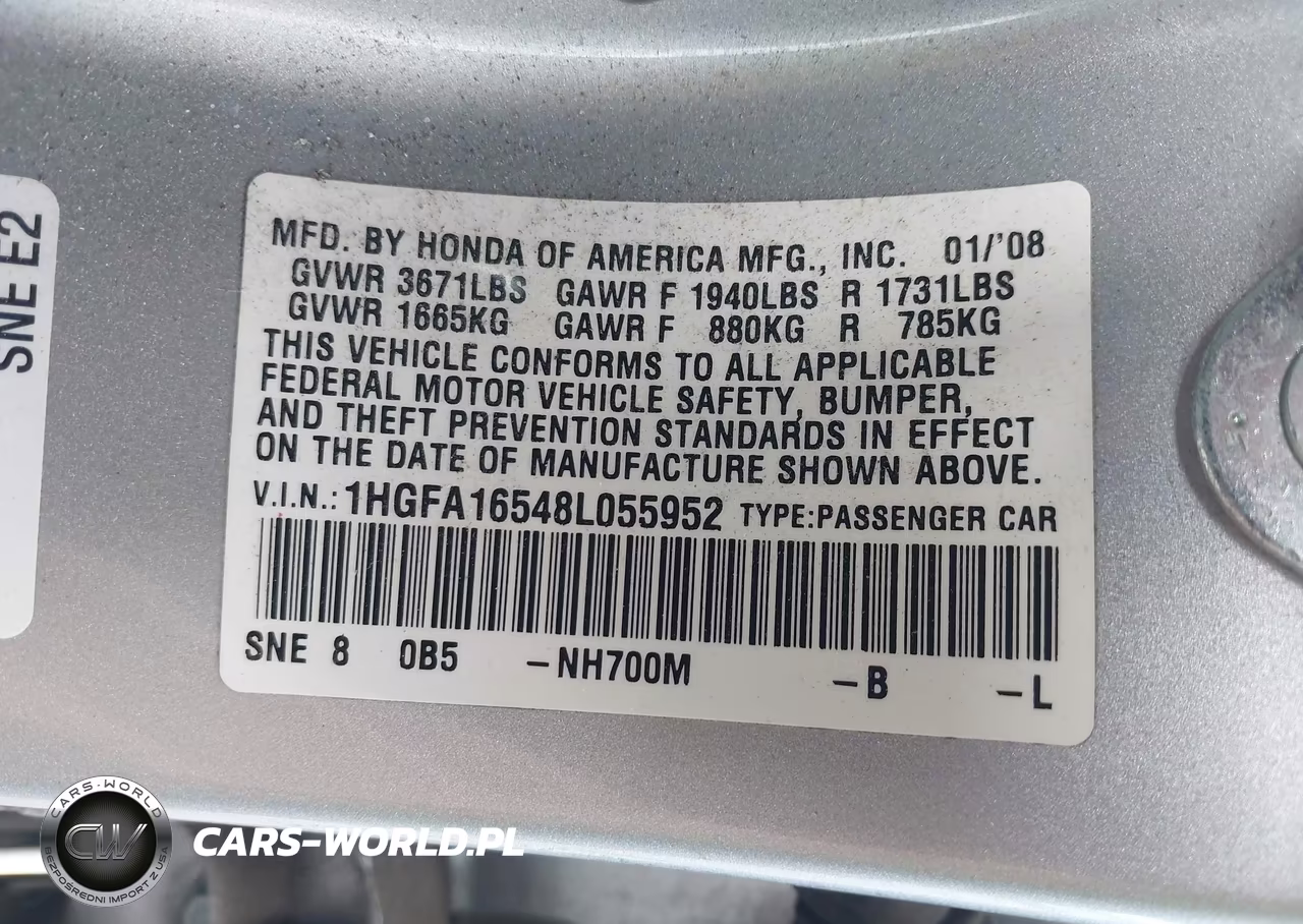 2008 Honda Civic Lx VIN:1HGFA16548L055952 - 9