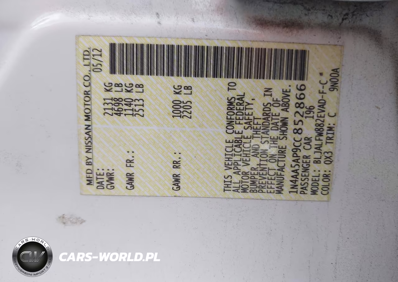 2012 Nissan Maxima 3.5 Sv VIN:1N4AA5AP9CC852866 - 9