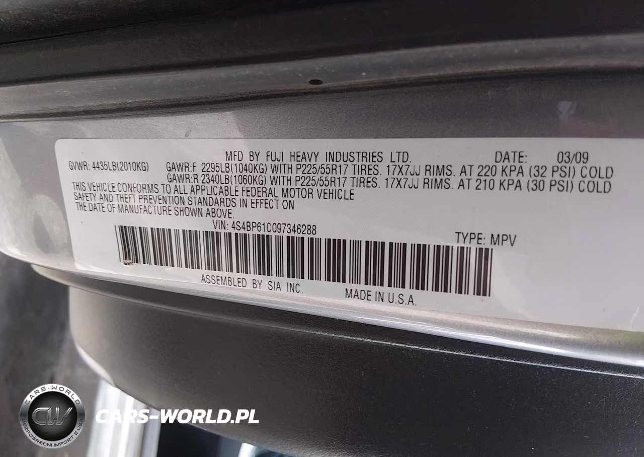 2009 Subaru Outback 2.5I VIN:4S4BP61C097346288 - 9