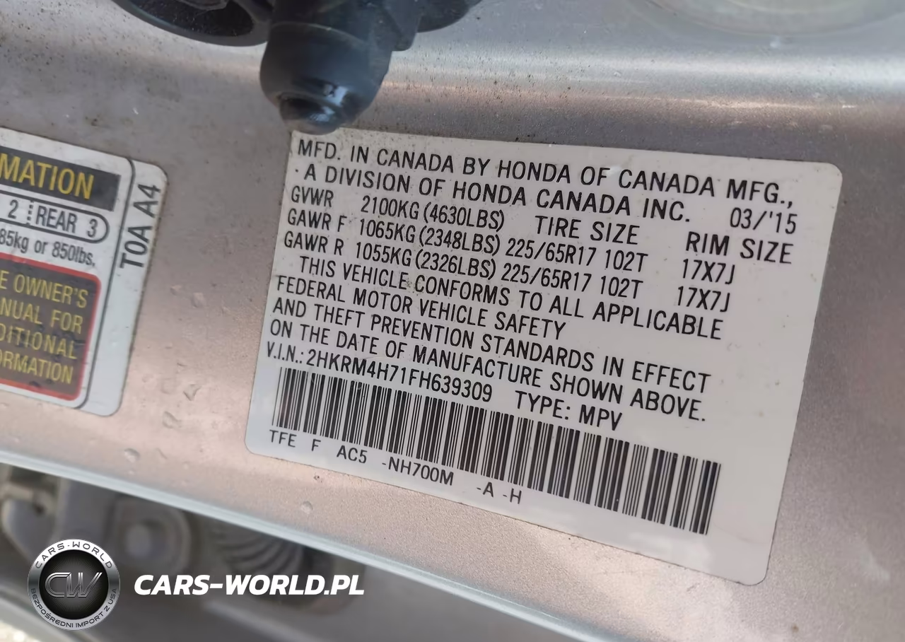 2015 Honda Cr-V Ex-L VIN:2HKRM4H71FH639309 - 9
