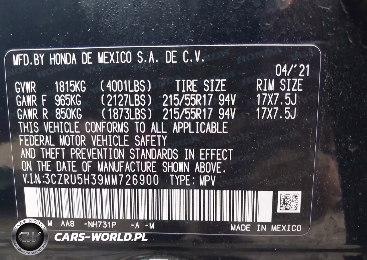 2021 Honda Hr-V 2Wd Lx VIN:3CZRU5H39MM726900 - 9