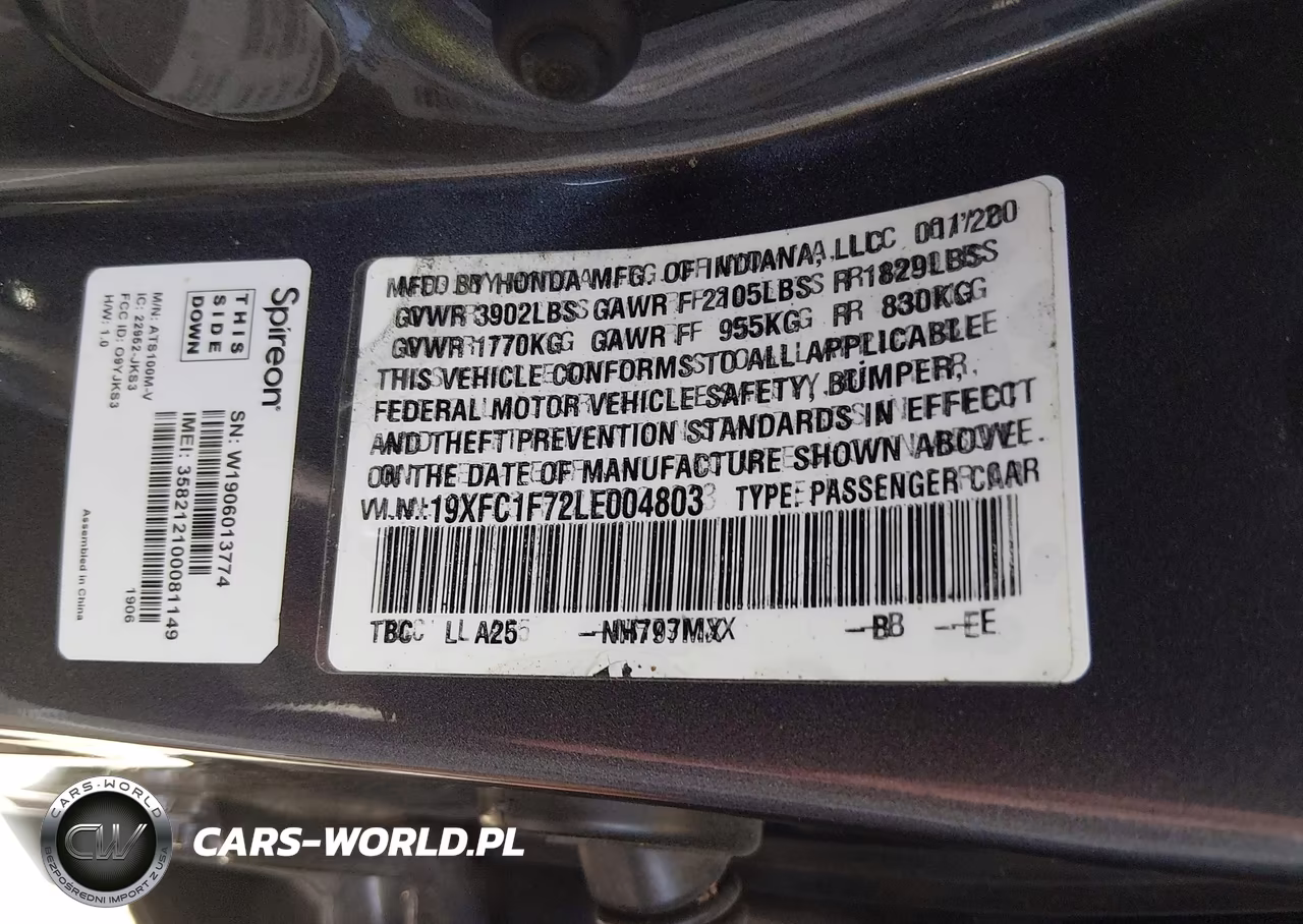 HONDA CIVIC EXL VIN:19XFC1F72LE004803 - 9