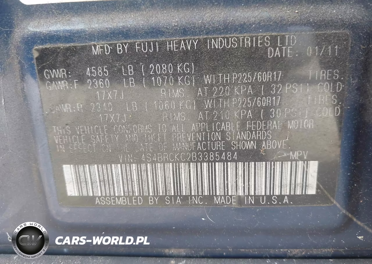 2011 Subaru Outback 2.5I Limited VIN:4S4BRCKC2B3385484 - 9