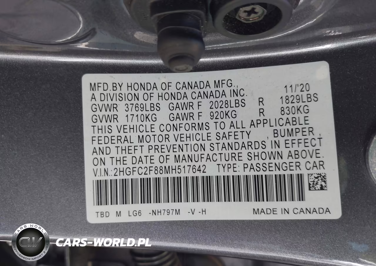 2021 Honda Civic Sport VIN:2HGFC2F88MH517642 - 9