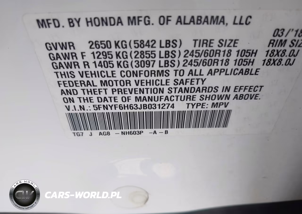 2018 Honda Pilot Ex-L VIN:5FNYF6H63JB031274 - 9