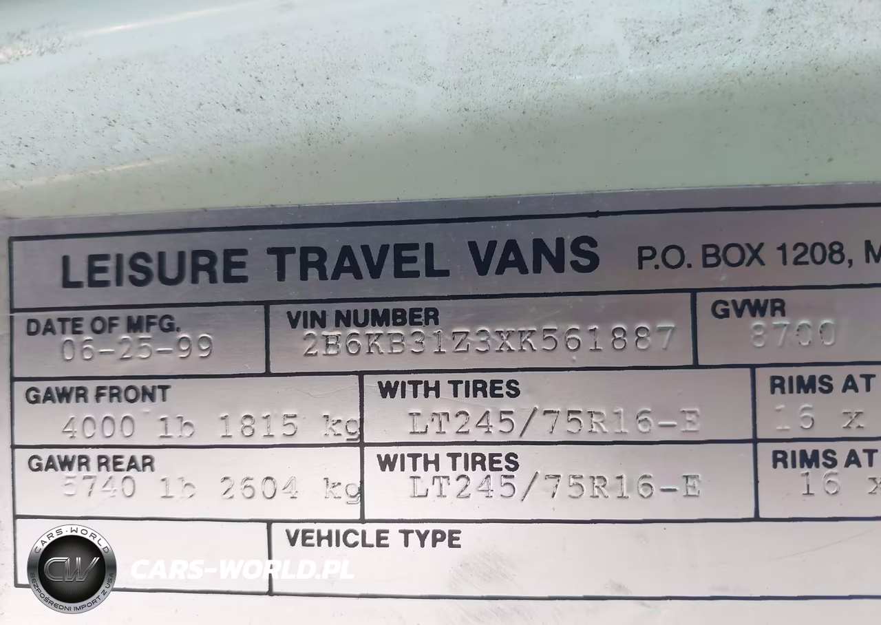 1999 Dodge Ram Van 3500 Commercial-Conversion VIN:2B6KB31Z3XK561887 - 9