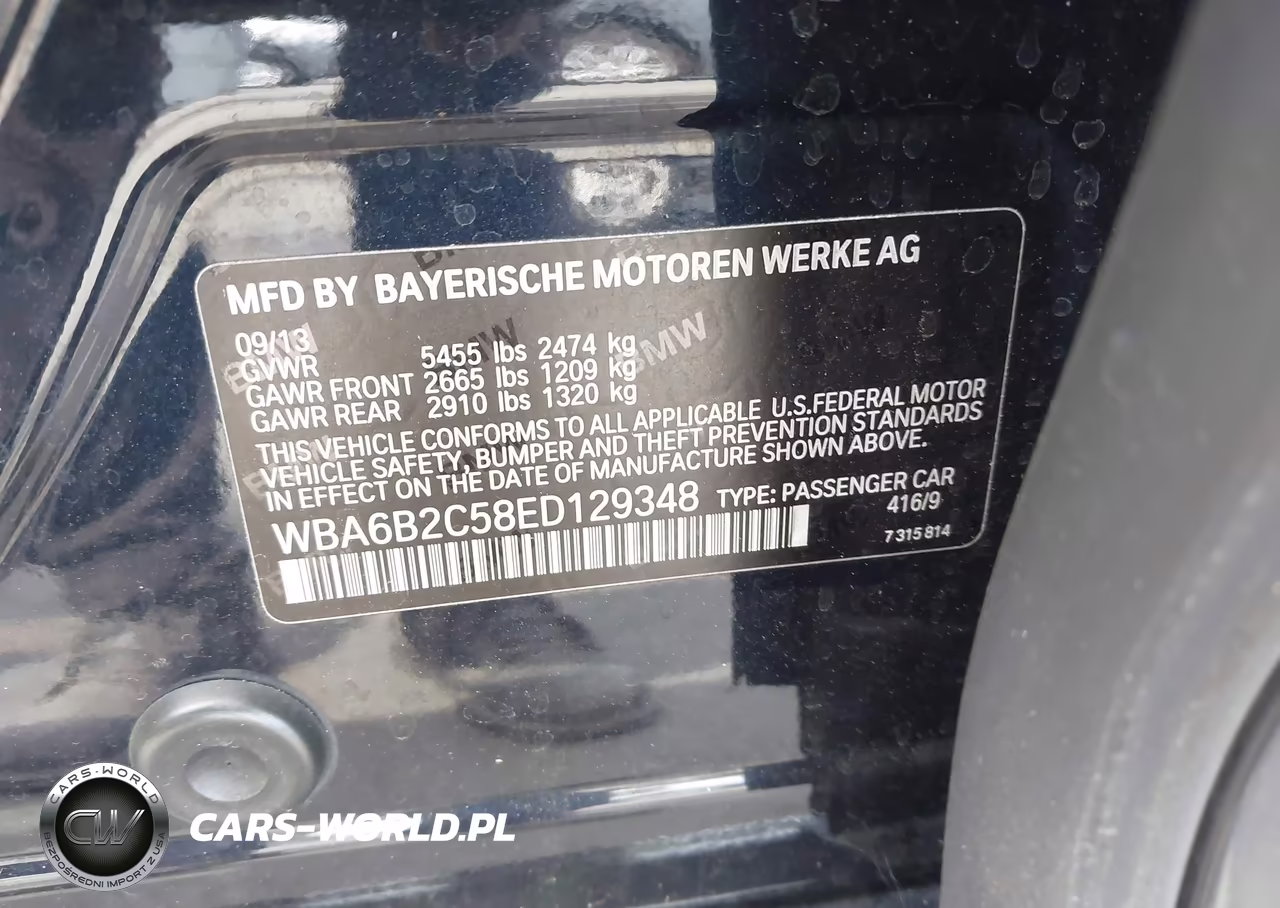 2014 BMW 650I Gran Coupe VIN:WBA6B2C58ED129348 - 9