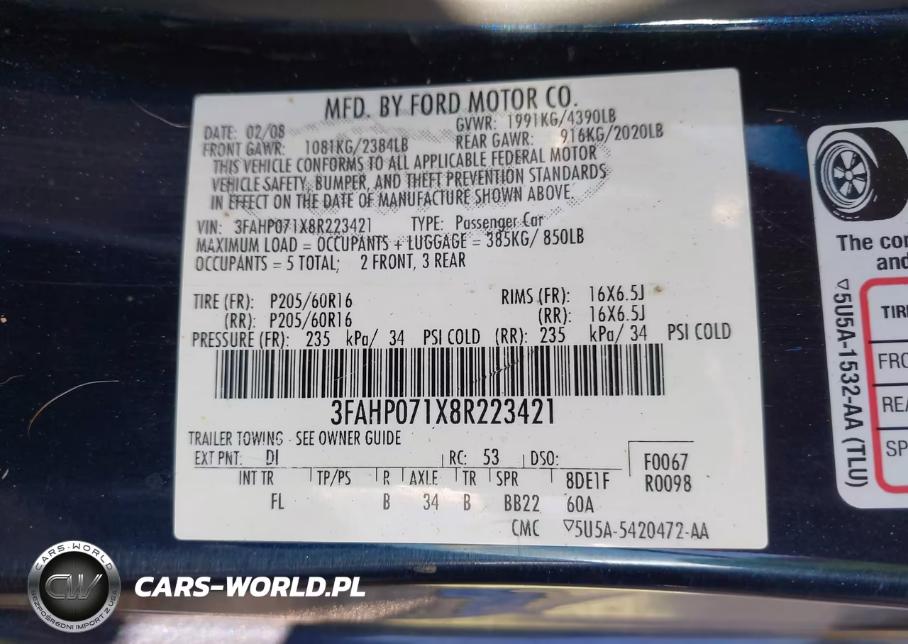 2008 Ford Fusion Se VIN:3FAHP071X8R223421 - 9