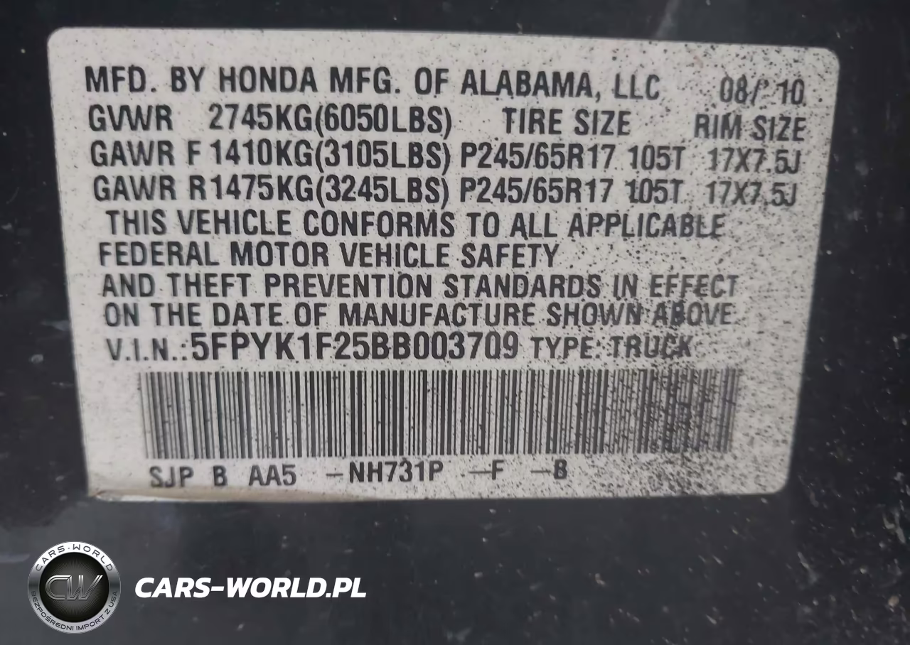 2011 Honda Ridgeline Rt VIN:5FPYK1F25BB003709 - 9
