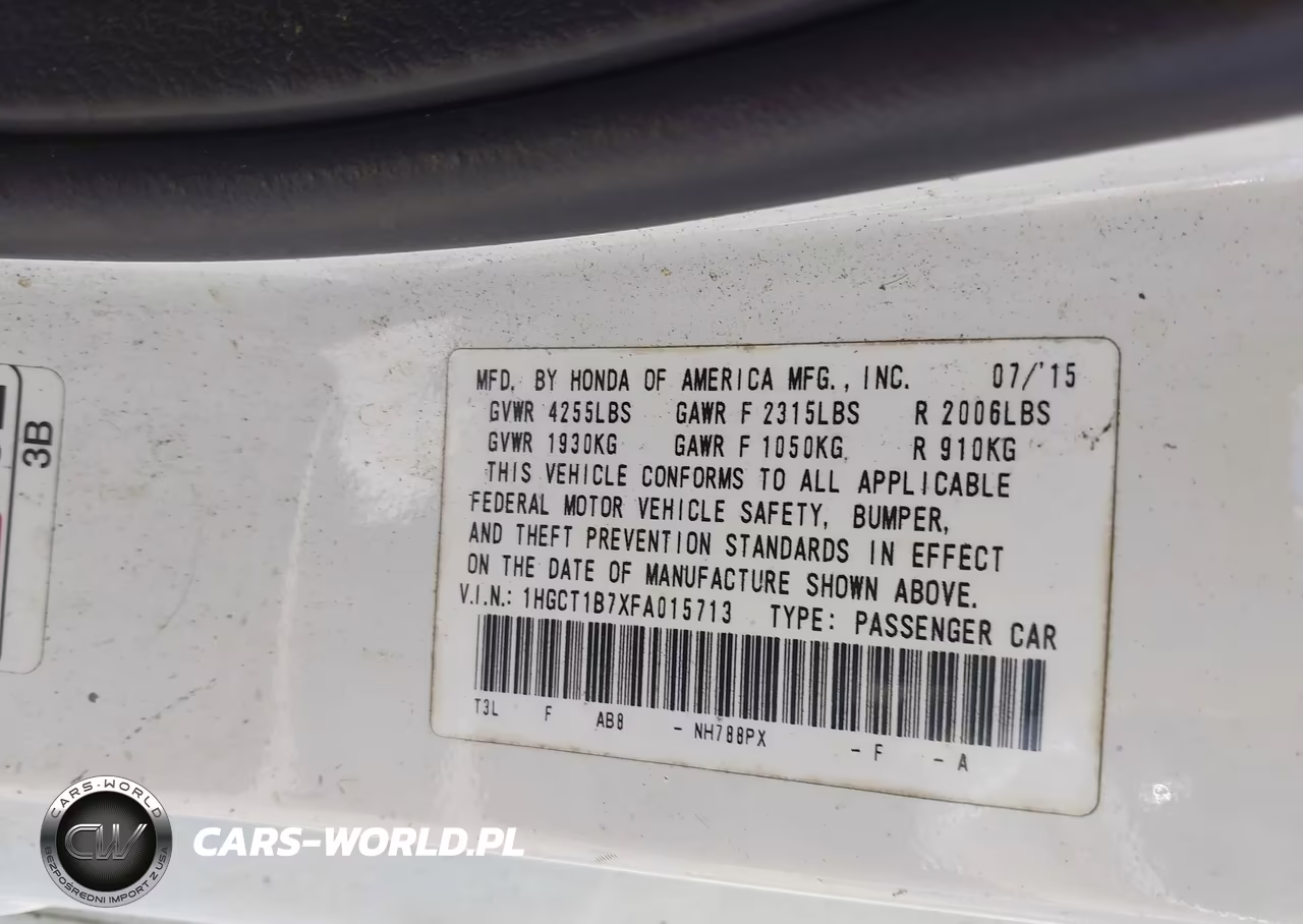 2015 Honda Accord Ex VIN:1HGCT1B7XFA015713 - 9