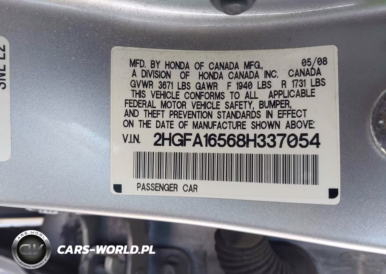 2008 Honda Civic Lx VIN:2HGFA16568H337054 - 9