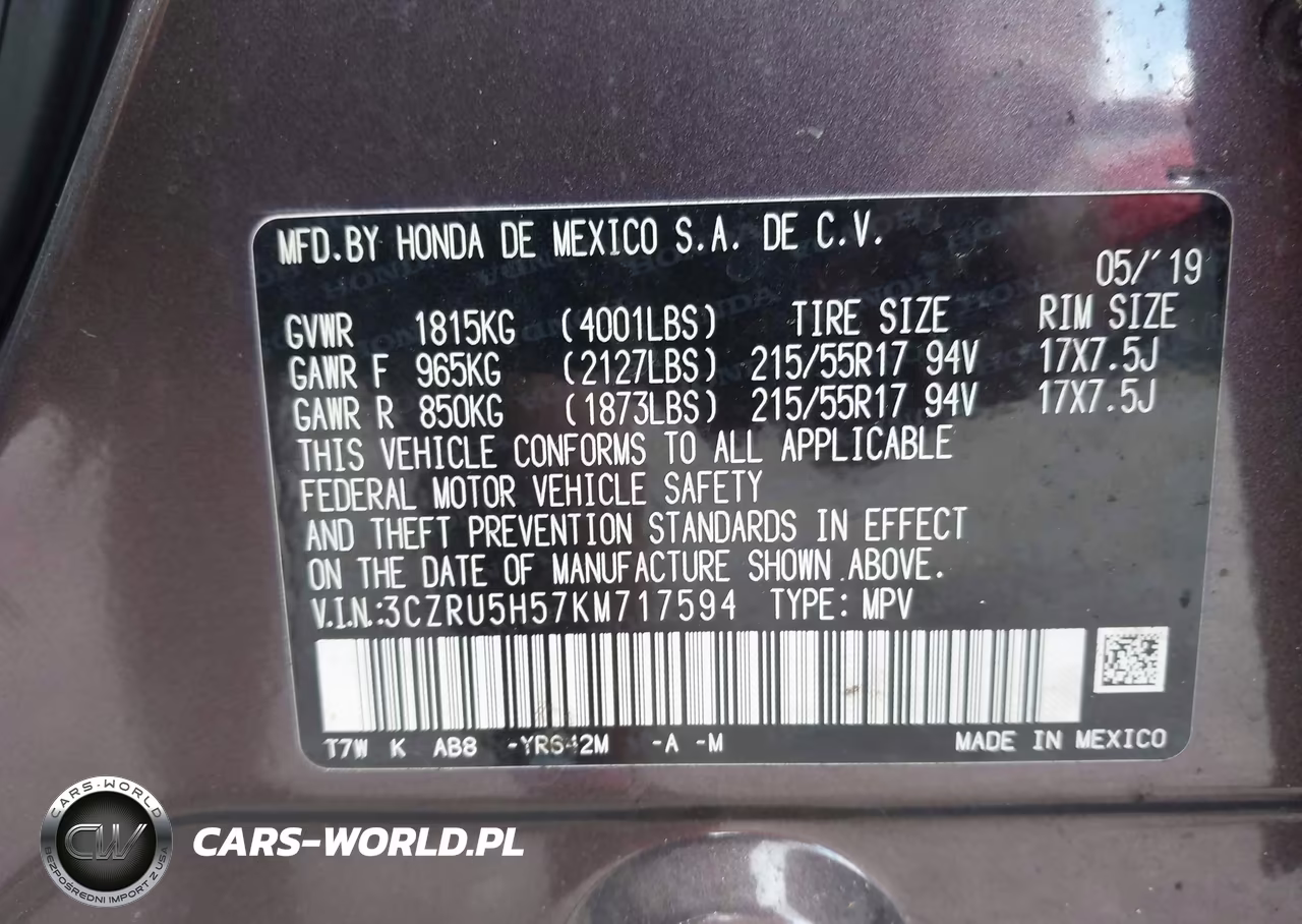 2019 Honda Hr-V Ex VIN:3CZRU5H57KM717594 - 9