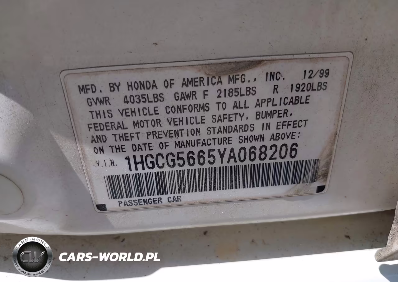 2000 Honda Accord 2.3 Ex VIN:1HGCG5665YA068206 - 9