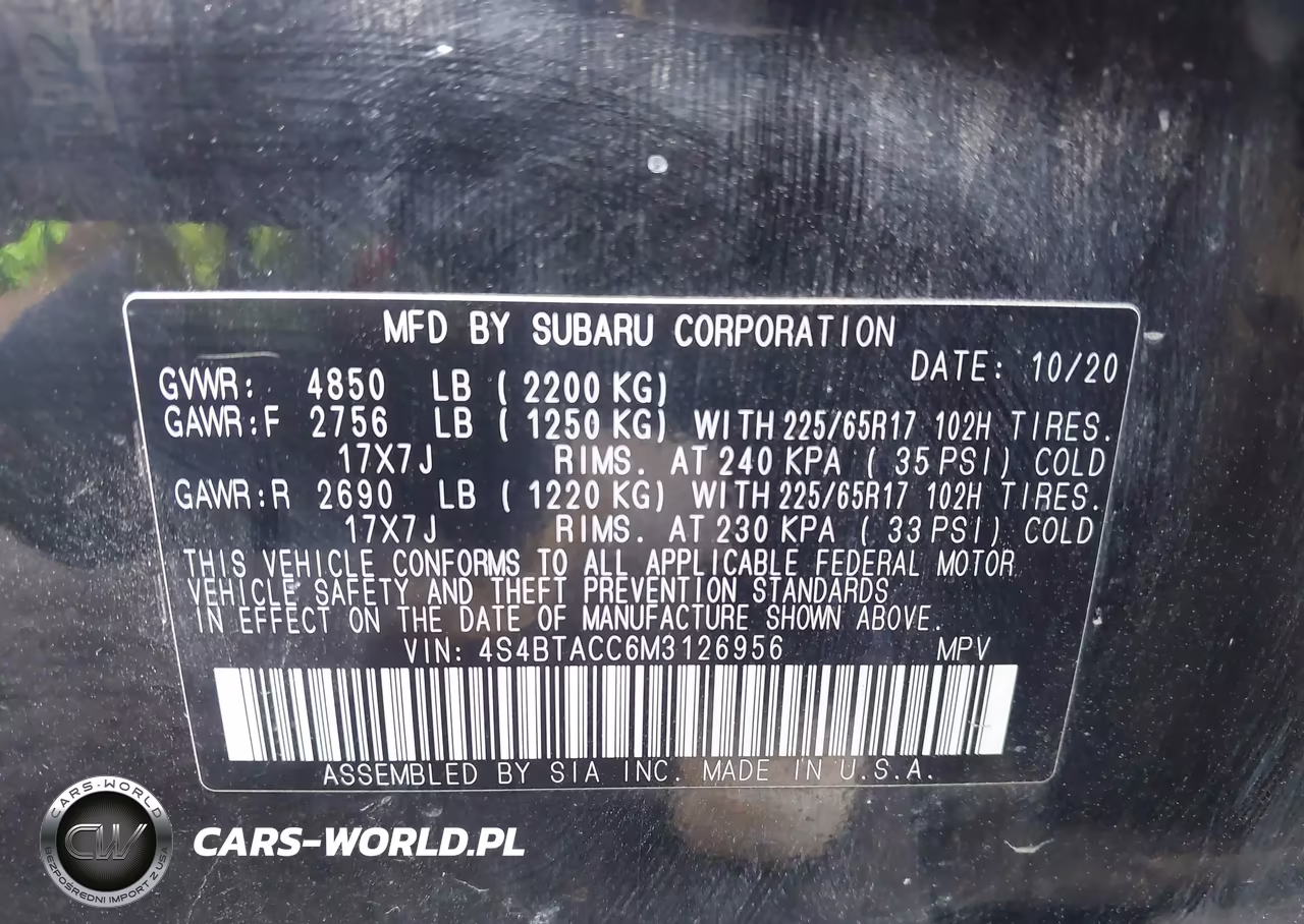 2021 Subaru Outback Premium VIN:4S4BTACC6M3126956 - 9