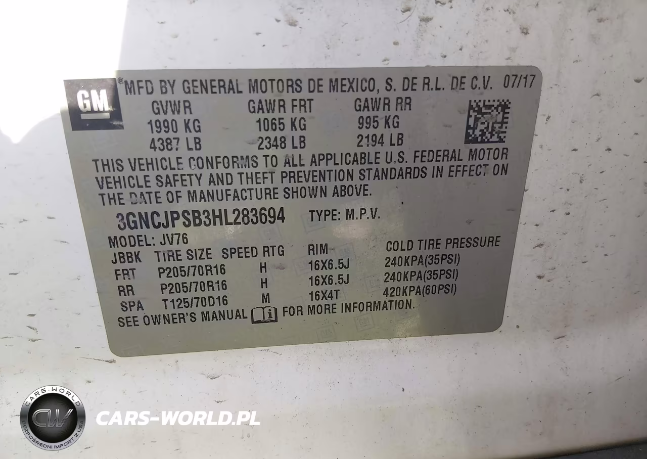 2017 Chevrolet Trax Lt VIN:3GNCJPSB3HL283694 - 9
