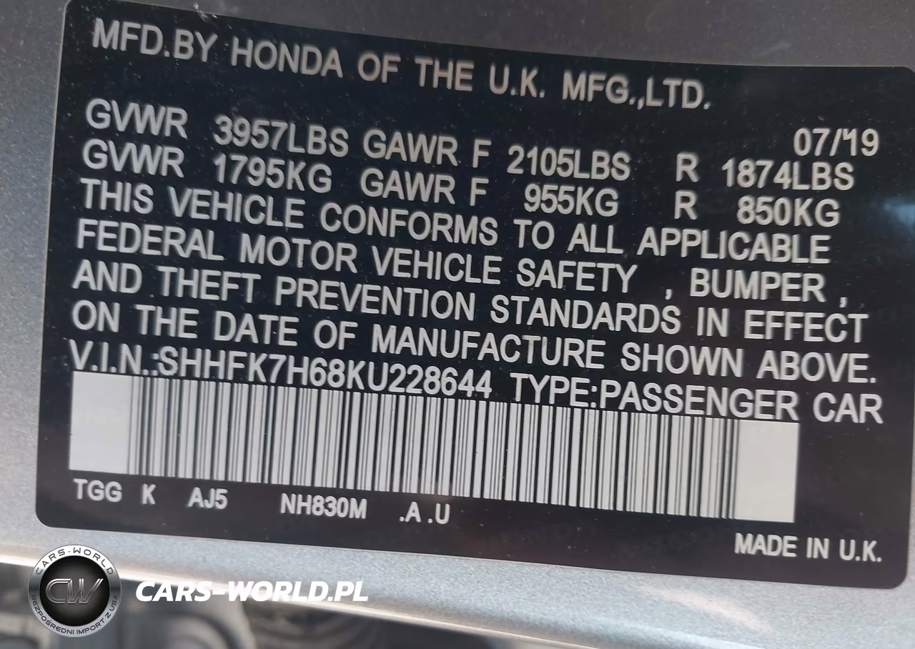 2019 Honda Civic Ex VIN:SHHFK7H68KU228644 - 9