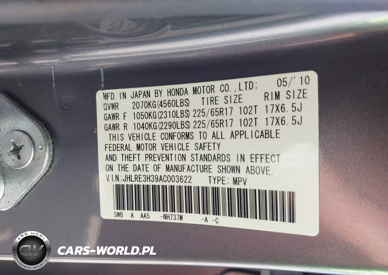 2010 Honda Cr-V Lx VIN:JHLRE3H39AC003622 - 9