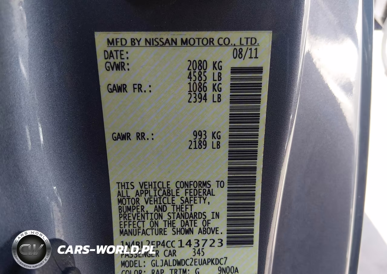 2012 Nissan Altima 3.5 Sr VIN:1N4BL2EP4CC143723 - 9