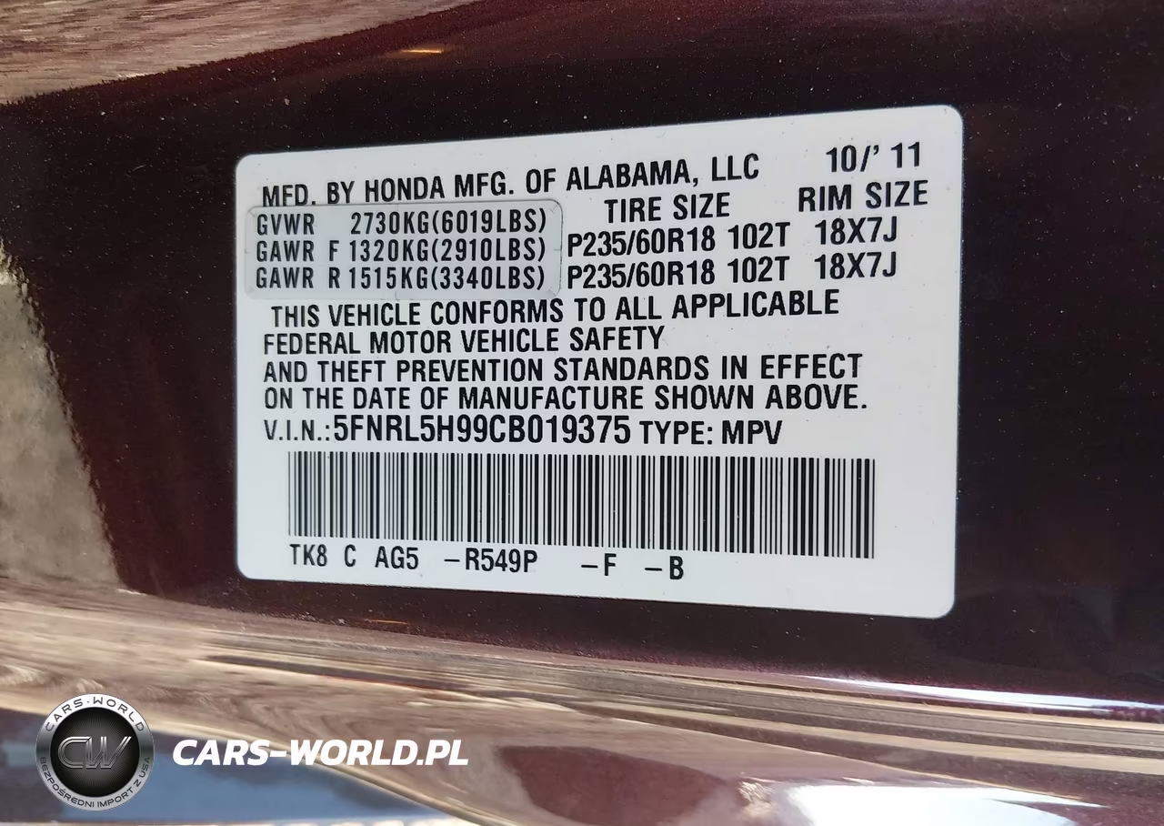 2012 Honda Odyssey Touring-Touring Elite VIN:5FNRL5H99CB019375 - 9