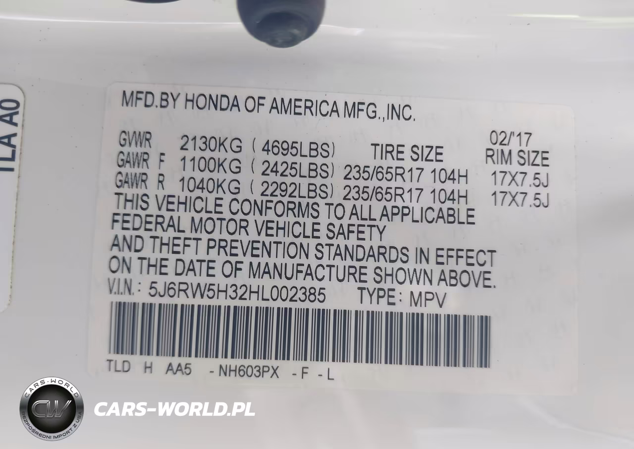 2017 Honda Cr-V Lx VIN:5J6RW5H32HL002385 - 9