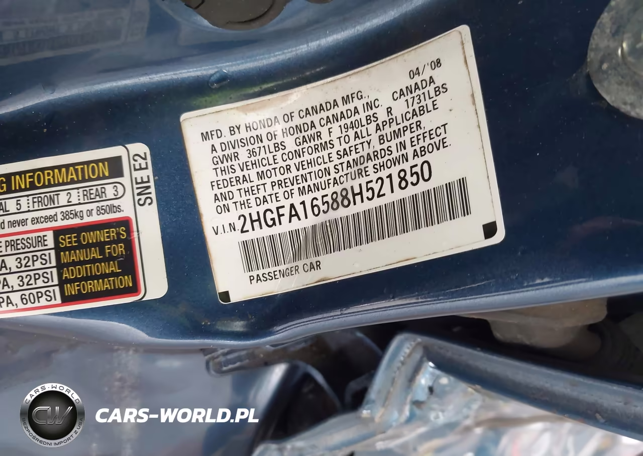 2008 Honda Civic Lx VIN:2HGFA16588H521850 - 9