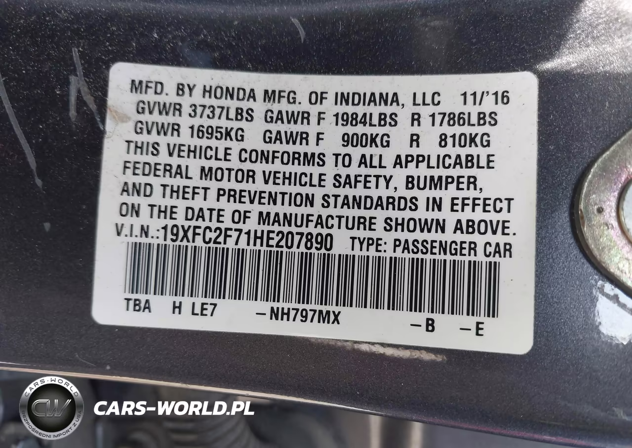 2017 Honda Civic Ex VIN:19XFC2F71HE207890 - 9