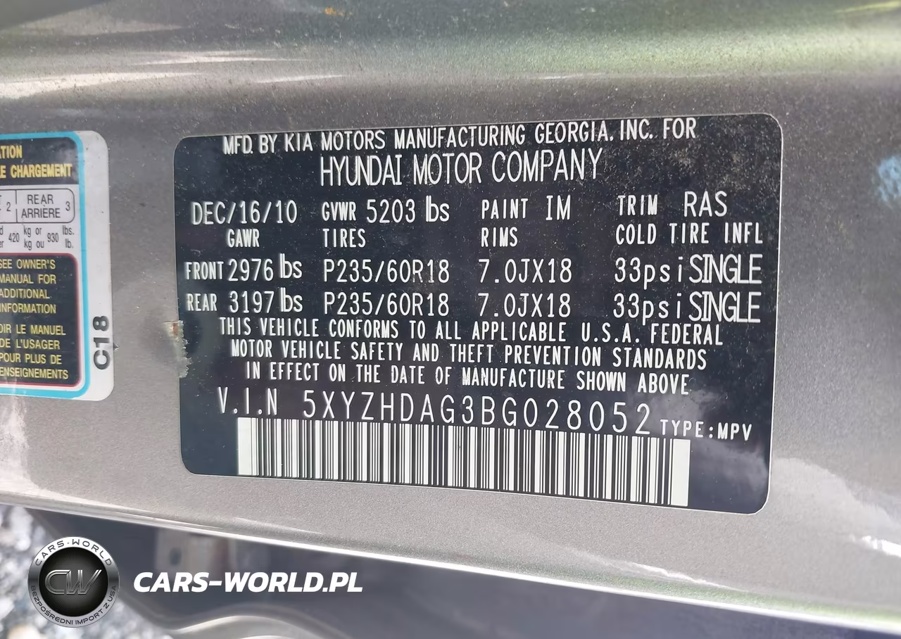 2011 Hyundai Santa Fe Se VIN:5XYZHDAG3BG028052 - 9