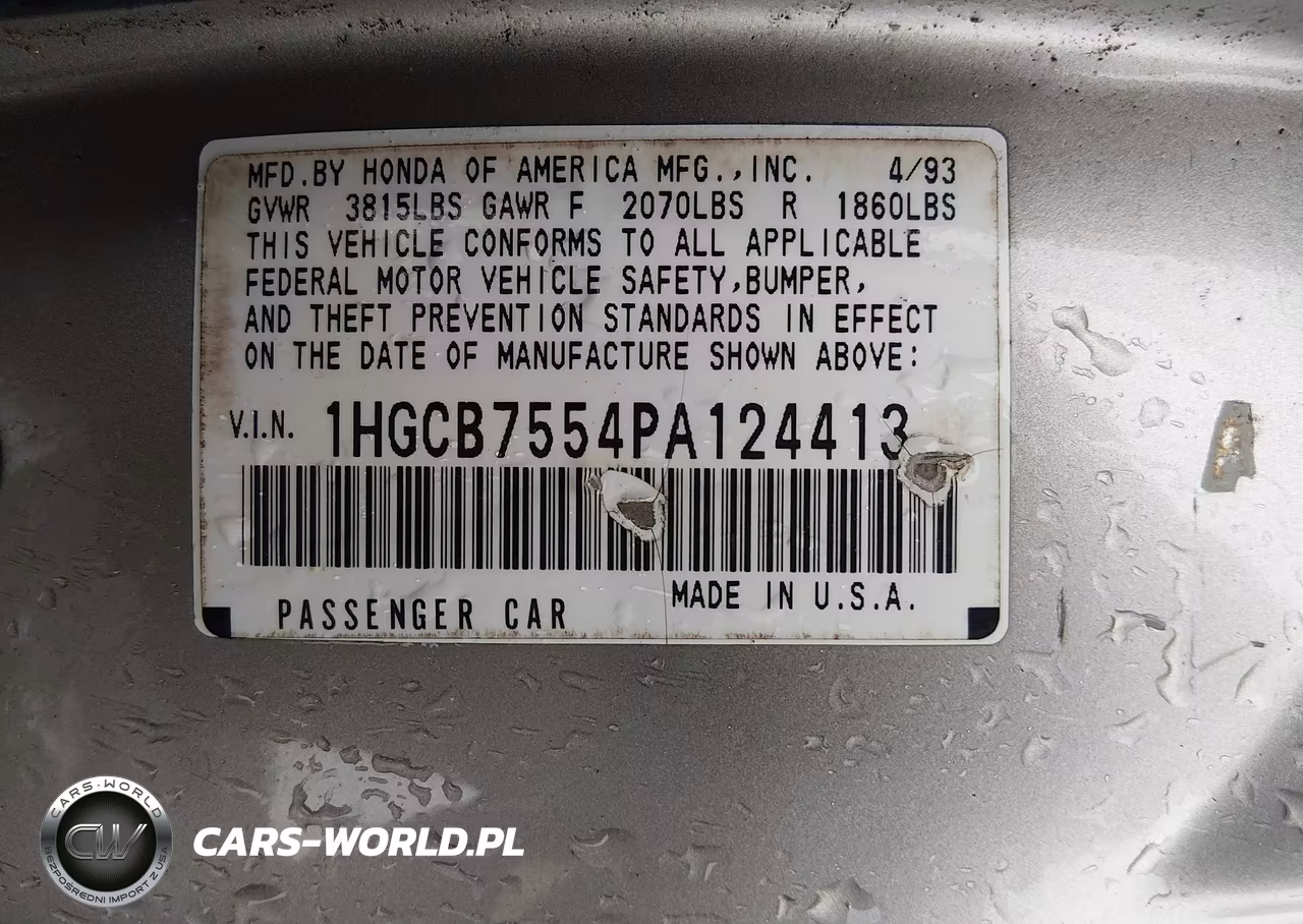 1993 Honda Accord Lx VIN:1HGCB7554PA124413 - 9