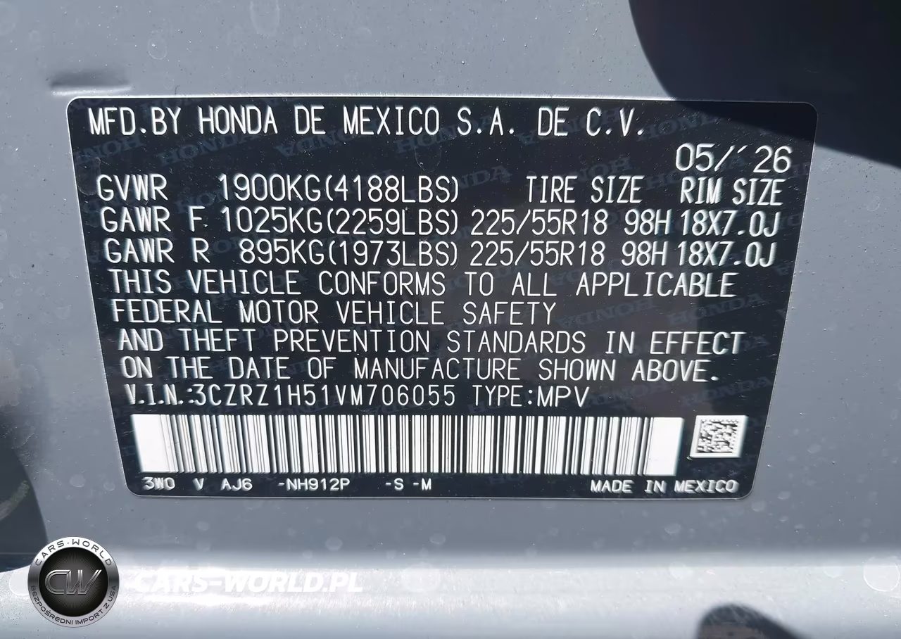 2027 Honda Hr-V Sport 2Wd VIN:3CZRZ1H51VM706055 - 9