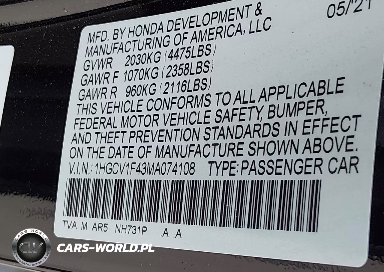2021 Honda Accord Sport Special Edition VIN:1HGCV1F43MA074108 - 9