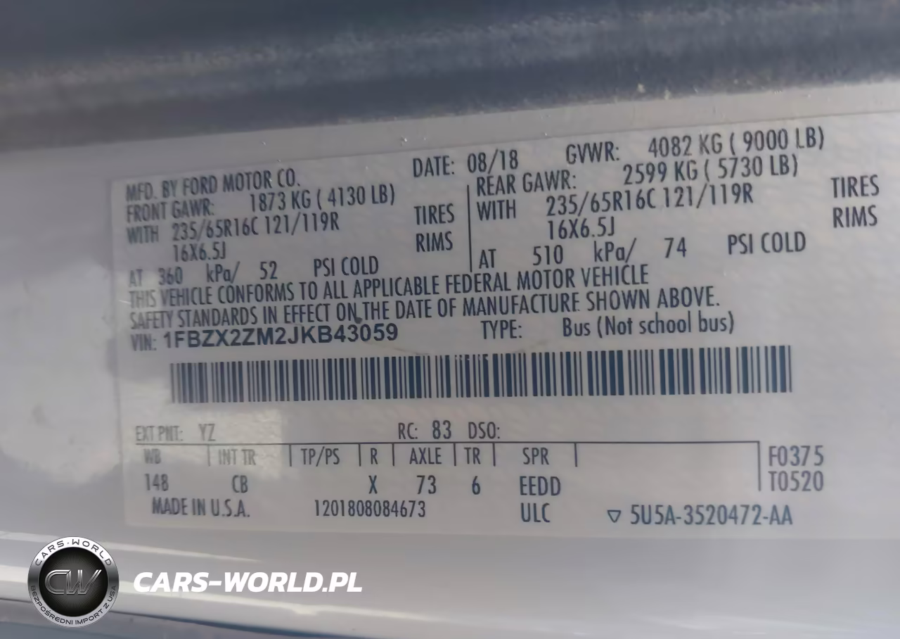 2018 Ford Transit-350 Xl VIN:1FBZX2ZM2JKB43059 - 9