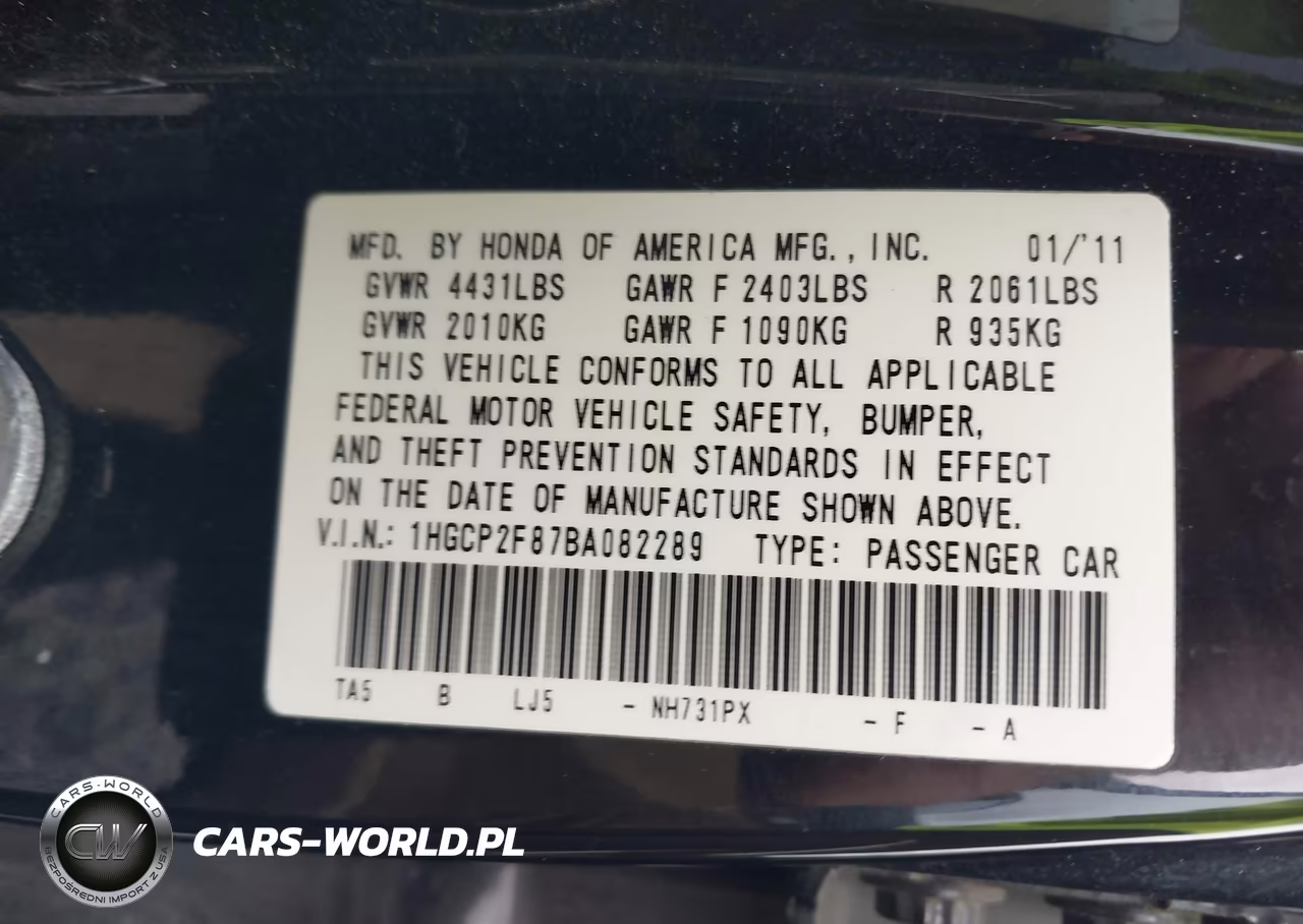 2011 Honda Accord 2.4 Ex-L VIN:1HGCP2F87BA082289 - 9