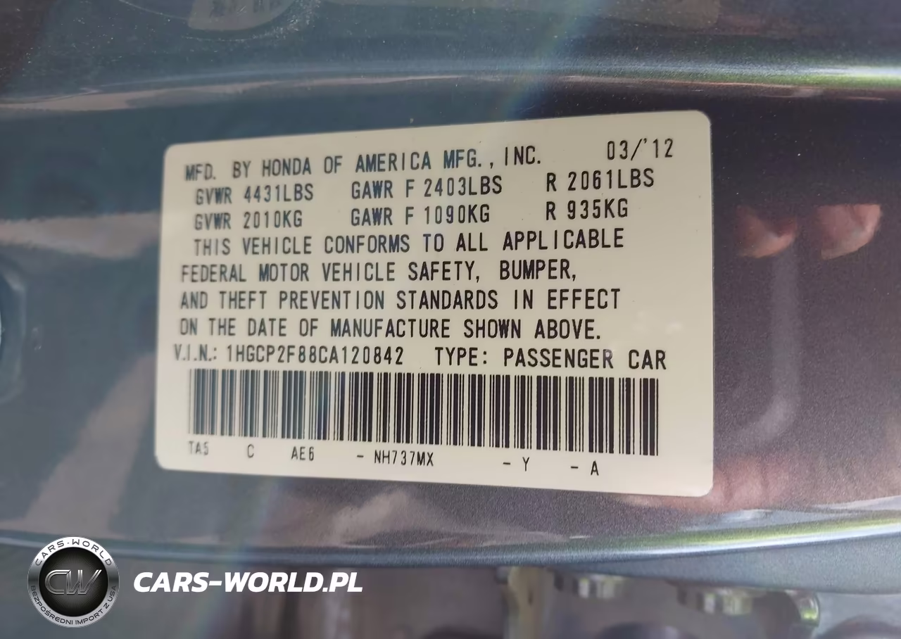 2012 Honda Accord 2.4 Ex-L VIN:1HGCP2F88CA120842 - 9