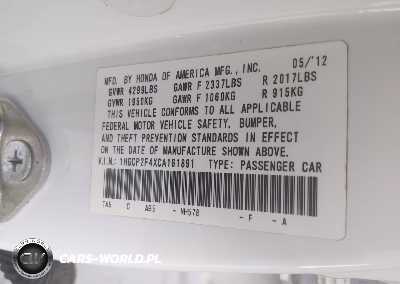 2012 Honda Accord 2.4 Lx-P VIN:1HGCP2F4XCA161891 - 9
