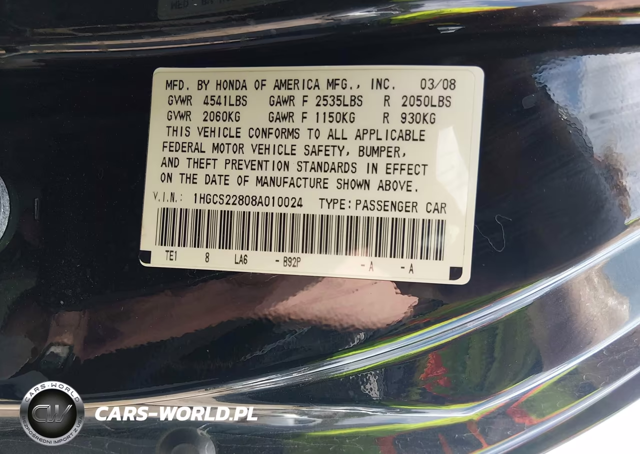 2008 Honda Accord 3.5 Ex-L VIN:1HGCS22808A010024 - 9