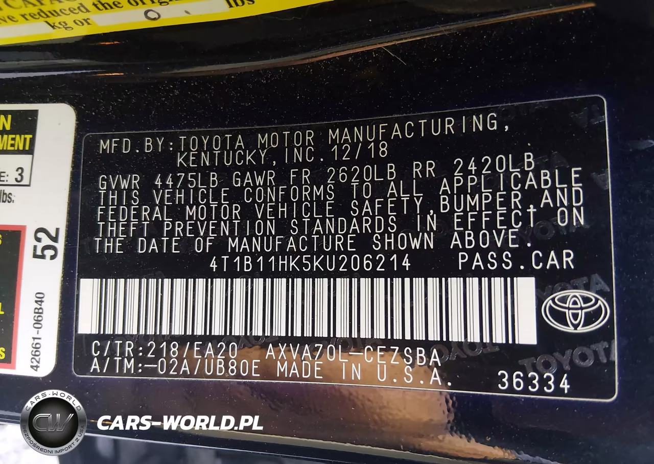 2019 Toyota Camry Se VIN:4T1B11HK5KU206214 - 9