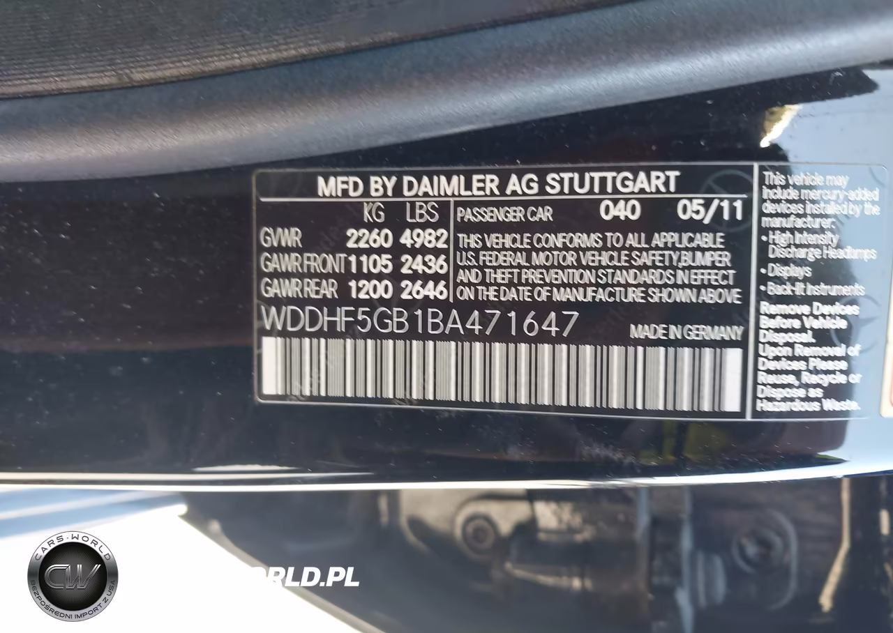2011 Mercedes-Benz E 350 VIN:WDDHF5GB1BA471647 - 9