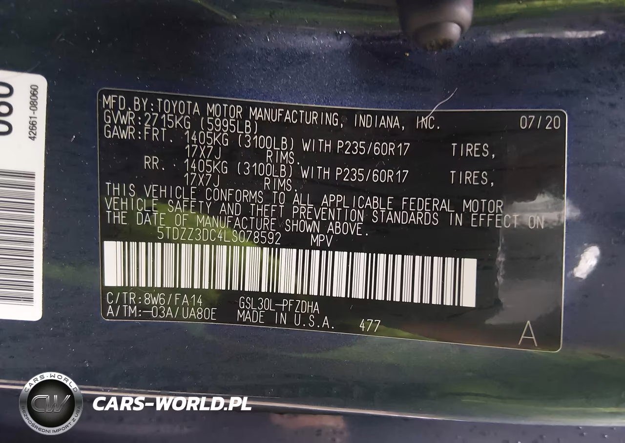 2020 Toyota Sienna L VIN:5TDZZ3DC4LS078592 - 9
