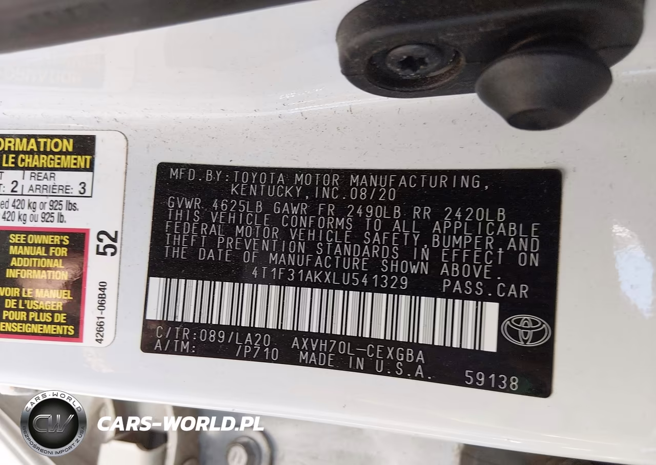 2020 Toyota Camry Xle Hybrid VIN:4T1F31AKXLU541329 - 8