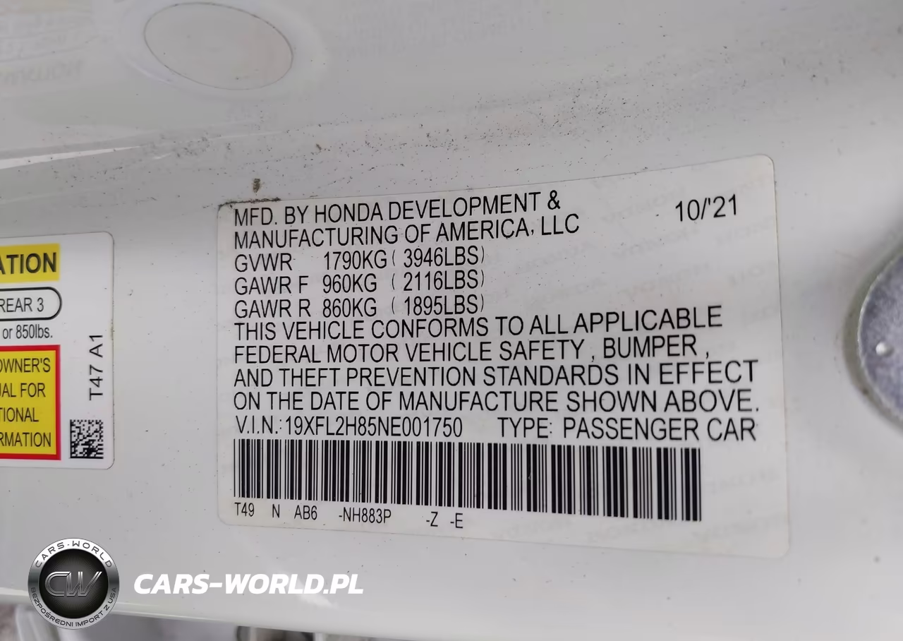 2022 Honda Civic Sport VIN:19XFL2H85NE001750 - 9