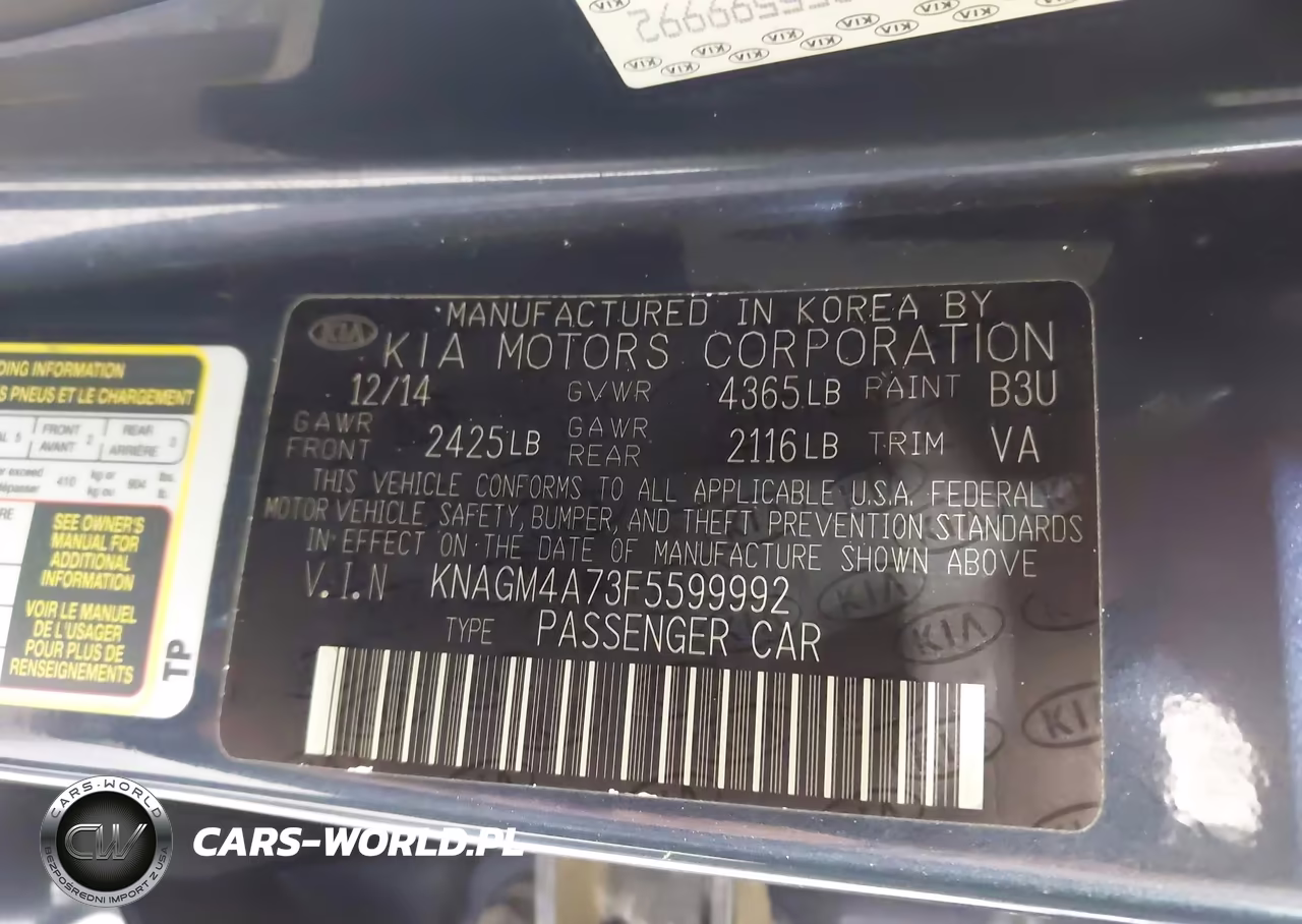 2015 Kia Optima Lx VIN:KNAGM4A73F5599992 - 9