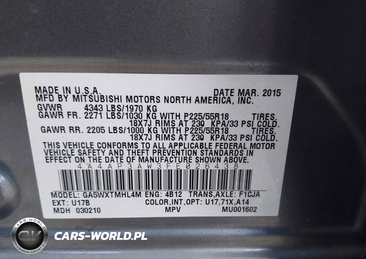 2015 Mitsubishi Outlander Sport Es VIN:4A4AP3AW3FE026438 - 9