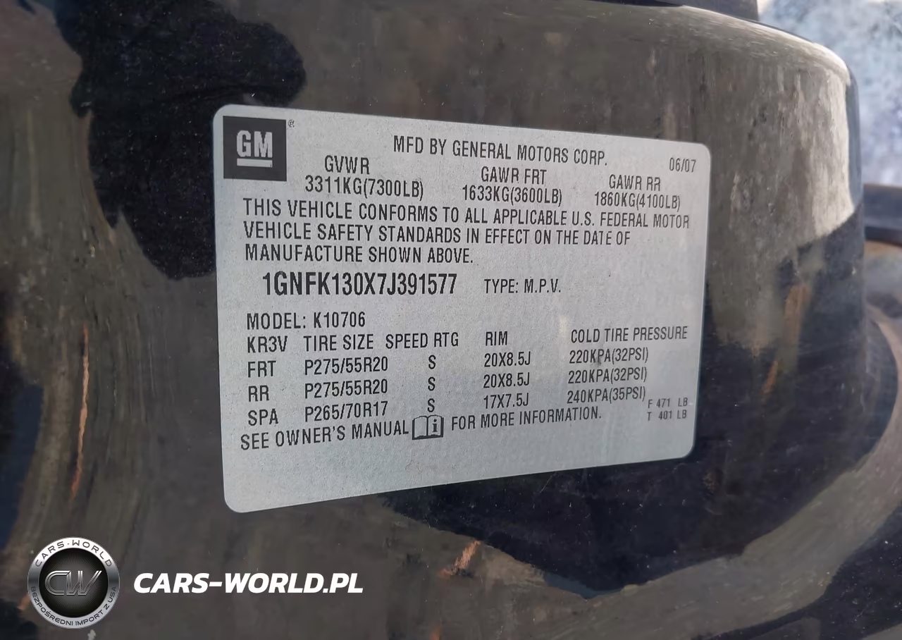 2007 Chevrolet Tahoe Ltz VIN:1GNFK130X7J391577 - 9