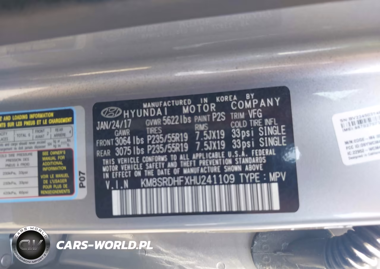 2017 Hyundai Santa Fe Limited Ultimate VIN:KM8SRDHFXHU241109 - 9