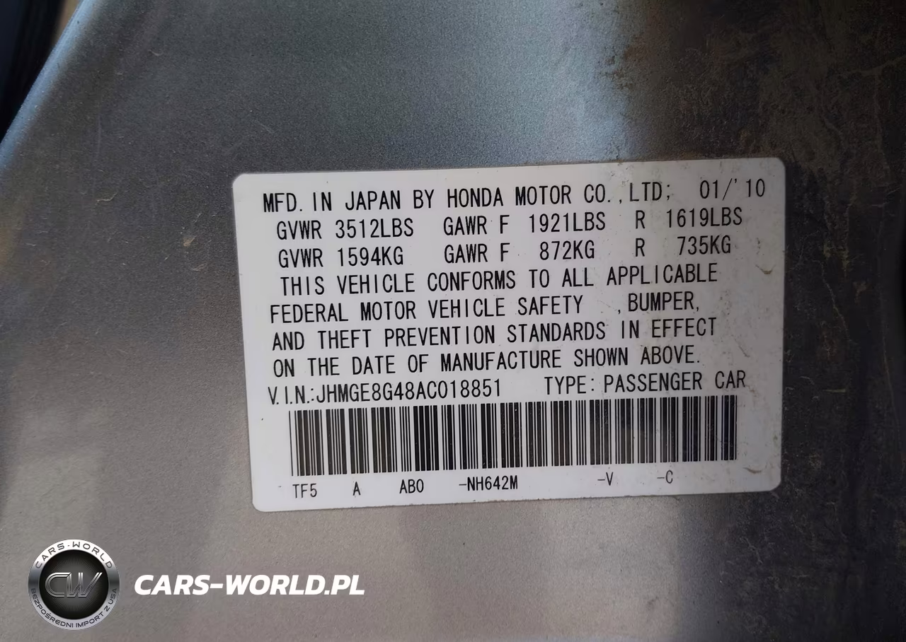 2010 Honda Fit Sport VIN:JHMGE8G48AC018851 - 9
