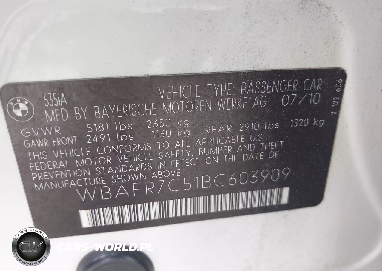 2011 BMW 535I VIN:WBAFR7C51BC603909 - 9