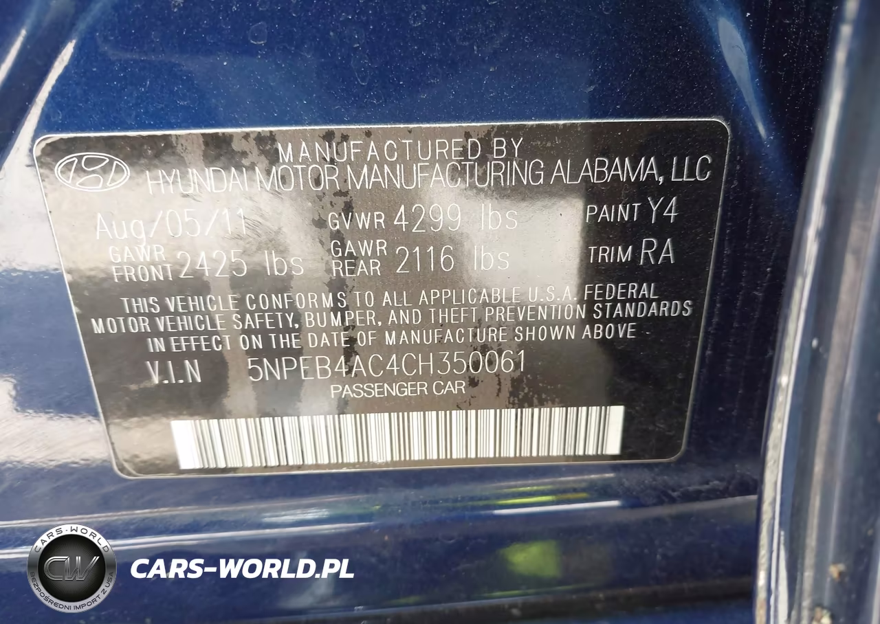 2012 Hyundai Sonata Gls VIN:5NPEB4AC4CH350061 - 9